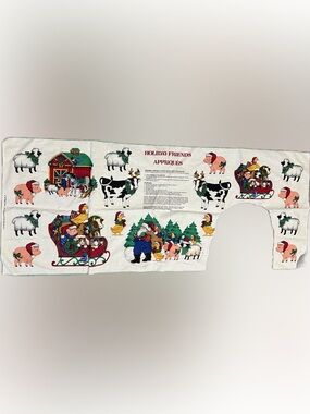 💥Vintage Christmas Appliqué Fabric Panel Santa Farm Animals Holiday Friends